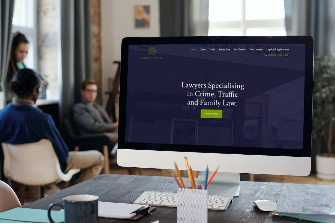 PJ Keane Legal Griffith NSW website on a screen